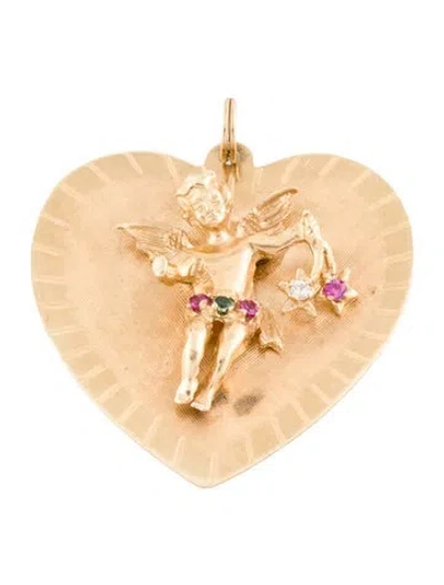 Pre-owned Necklace Vintage 14k Synthetic Multistone Heart Pendant