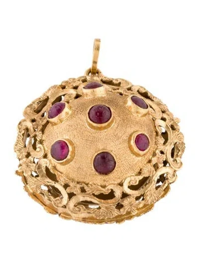 Pre-owned Necklace Vintage 18k Ruby Pendant, 1.75" In Multi