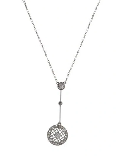 Pre-owned Necklace Vintage Platinum Diamond Pendant , 17.25" In Multi