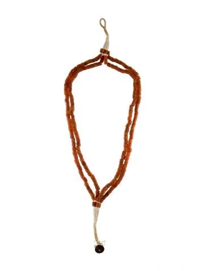 Pre-owned Necklace Vintage Wood & Glass Multistrand Collar , 24" In Orange