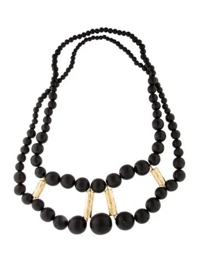 Pre-owned Necklace Vintage Wood Beaded Statement Double Strand , 32" In Black