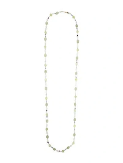 Pre-owned Necklace Zoe B. 14k Pearl, Serpentine, Aquamarine & Fluorite Strand , 51" In Multi