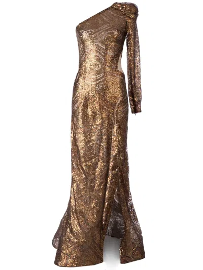 Nedo By Nedret Taciroglu Sequin Gown In Brown