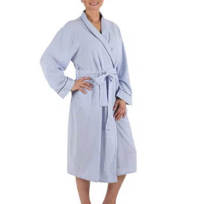 Needham Lane Striped Seersucker Cotton Robe In Navy In Blue