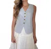 Needii Alana Linen Buttoned Vest In Powder Blue In Blue