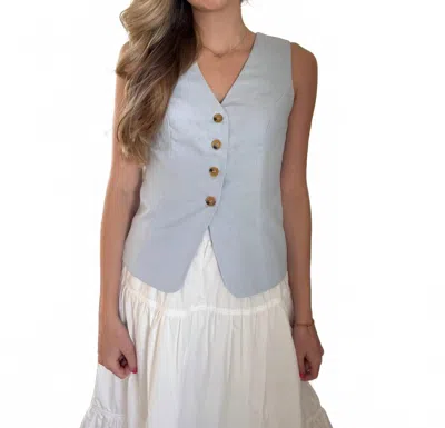 Needii Alana Linen Buttoned Vest In Powder Blue