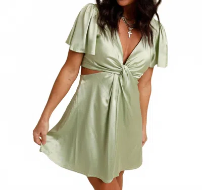 Needii Delilah Knotted Cut-out Mini Dress In Sage In Multi