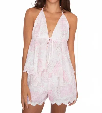 Needii Eyelet Patchwork Handkerchief Top In Light Pink In Multi
