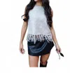 Needii Fringe Factor Sleeveless Sweater In White In White