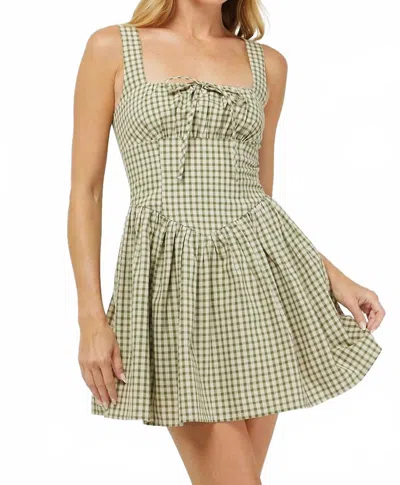 Needii Hollis Gingham Mini Dress In Olive Green In Multi