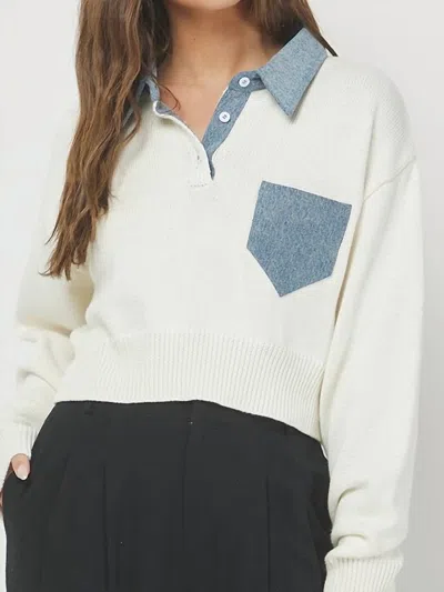 Needii Jaden Polo Cropped Sweater In White/blue