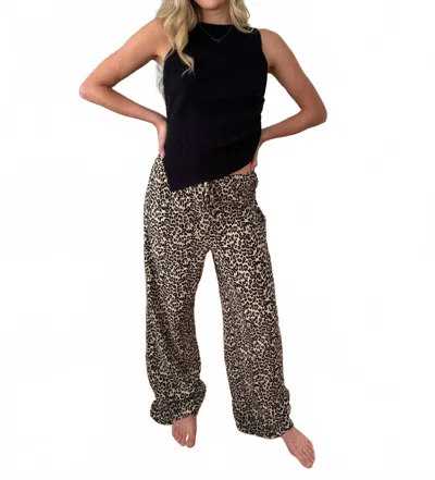 Needii Molly Crinkle Straight Leg Relaxed Pants In Leopard In Black
