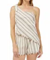 Needii One Shoulder Scarf Top In Beige In Gray