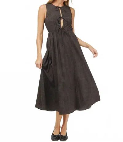 Needii Pearl Gingham Tie Top Tank Midi Dress In Brown