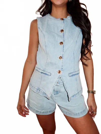 Needii Skies Denim Shorts In Blue In Multi