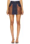 Needii Tisha Denim Contrast Mini Skirt In Brown/blue In Multi