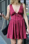 Needii V-neck Mini Dress In Merlot In Red