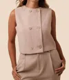 Needii Whitney Gingham Buttoned Vest In Taupe In Grey
