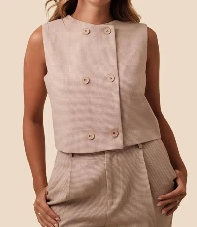 Needii Whitney Gingham Buttoned Vest In Taupe In Grey