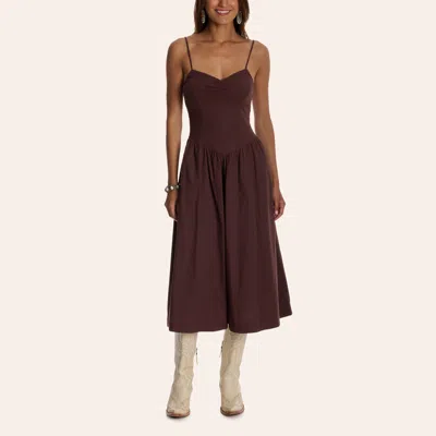 Needii Women's Brown Sweetheart Neck Midi Dress In Multi