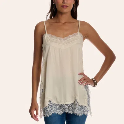 Needii Women's Cream Satin Lace Trim Cami Top In White