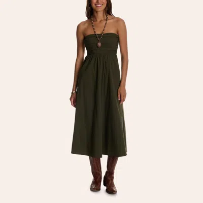 Needii Women's Dark Olive Smocked Strapless Midi Dress In Green