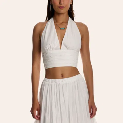 Needii Women's Off White Smocked Cropped Halter Top