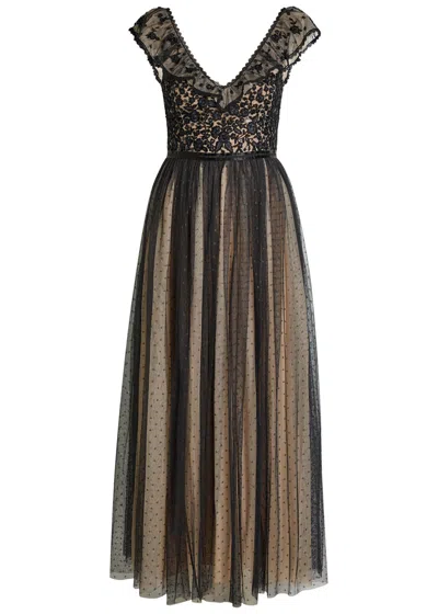 Needle & Thread Adeline Floral-embroidered Tulle Gown In Brown