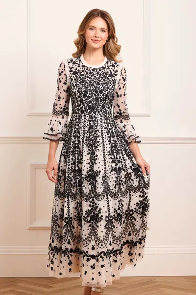 Needle & Thread Adeline Round Neck Ankle Gown In Gold