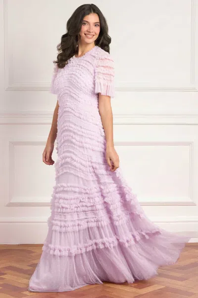 Needle & Thread Amara Round Neck Ruffle Gown In Purple