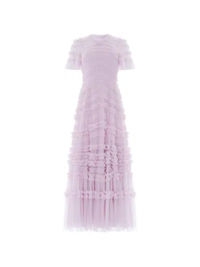 Needle & Thread Amara Ruffled-detail Maxi Dress In Purple