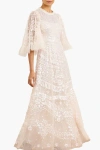 Needle & Thread Anais Sequin 3/4 Sleeve Maxi Gown In Neutral