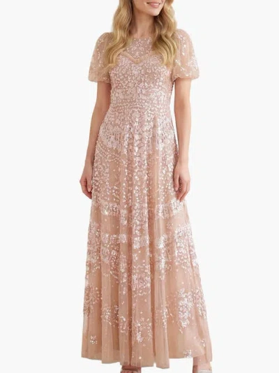 Needle & Thread Anais Sequin Short Sleeve Gown In Brown
