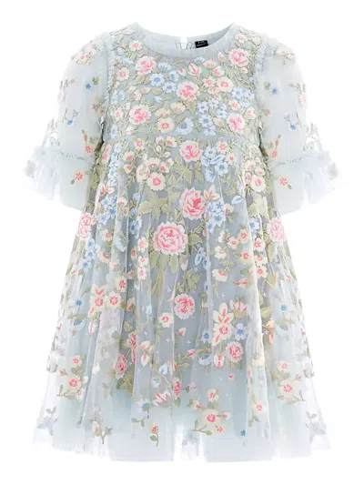 Needle & Thread Antoinettes 花卉荷叶边连衣裙 In Blue