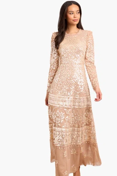 NEEDLE & THREAD NEEDLE & THREAD AURORA LONG SLEEVE ROUND NECK GOWN