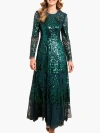 Needle & Thread Aurora Long Sleeve Round Neck Gown In Green