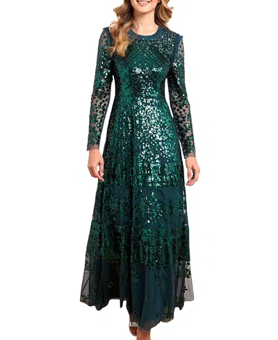 NEEDLE & THREAD AURORA LONG SLEEVE ROUND NECK GOWN