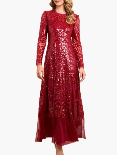 NEEDLE & THREAD NEEDLE & THREAD AURORA LONG SLEEVE ROUND NECK GOWN