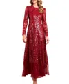 Needle & Thread Aurora Long Sleeve Round Neck Gown In Red