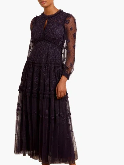 Needle & Thread Autumn Lace Long Sleeve Ankle Gown In Multi