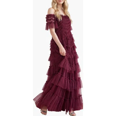 Needle & Thread Aviana Off-shoulder Gown In Burgundy