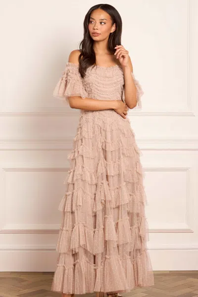 Needle & Thread Aviana Off-shoulder Gown In Neutral