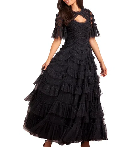 Needle & Thread Aviana Short Sleeve Gown In Black