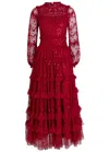 Needle & Thread Blossom Lace Floral Sequin-embellished Tulle Gown In Red