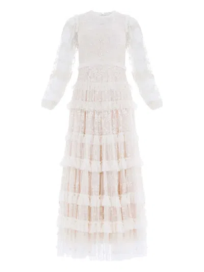NEEDLE & THREAD BLOSSOM LACED RUFFLED MIDI DRESS