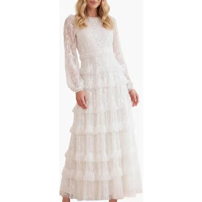 Needle & Thread Blossom Long Sleeve Lace Ankle Gown In White