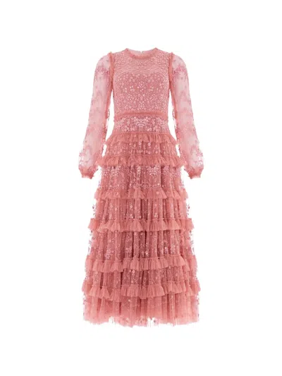 Needle & Thread Blossom Ruffled Lace Maxi Dress In Pink