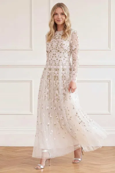 Needle & Thread Camellia Ditsy Ankle Gown In White