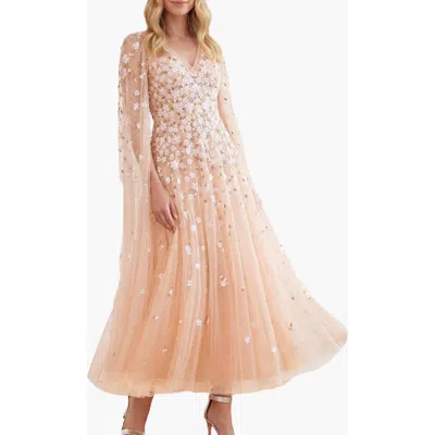 Needle & Thread Camellia Ditsy Cape Sleeve Ankle Gown In Neutral