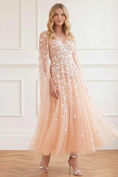 Needle & Thread Camellia Ditsy Cape Sleeve Ankle Gown In Pink